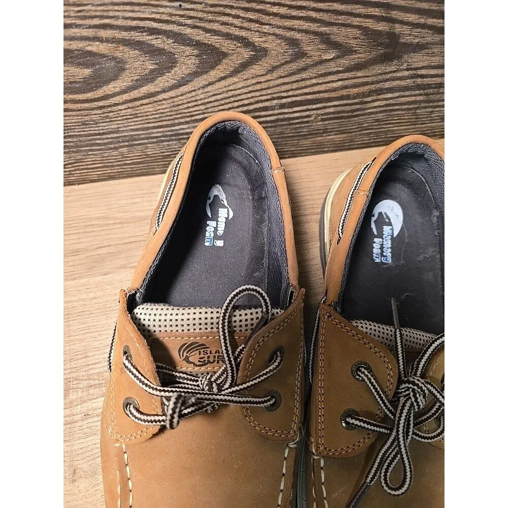 Island Surf Men's Tan Boat Shoes Size 10.5 Casual Preppy Neutral Classic Basic